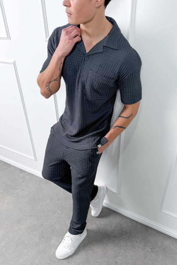 Structured Open Neck Polo - Charcoal For Cheap - Image 3