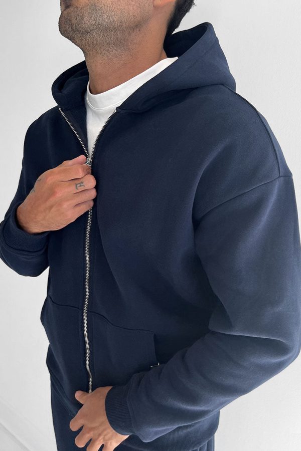 Essential Zip-Up Hoodie - Navy Online now - Image 2