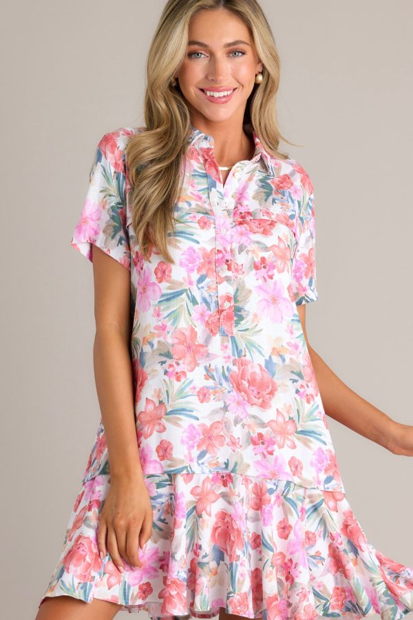Sunset Blooms Ivory Multi Floral Mini Dress Supply