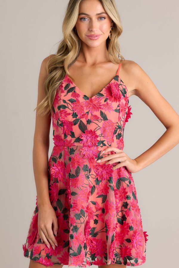 Story Of Us Hot Pink Floral Mini Dress Sale - Image 3