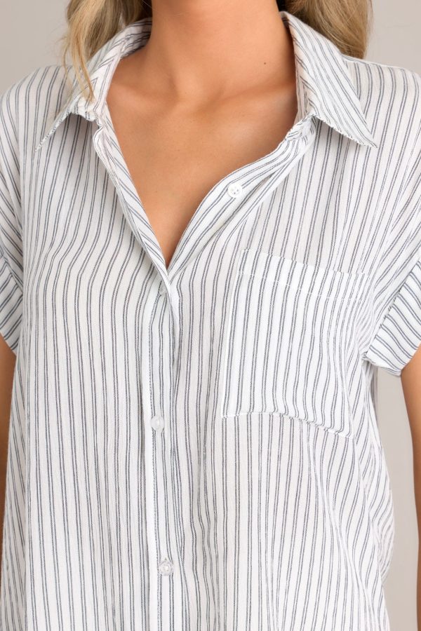 Roots of Renewal Charcoal Stripe Button Front Top Fashion - Image 2
