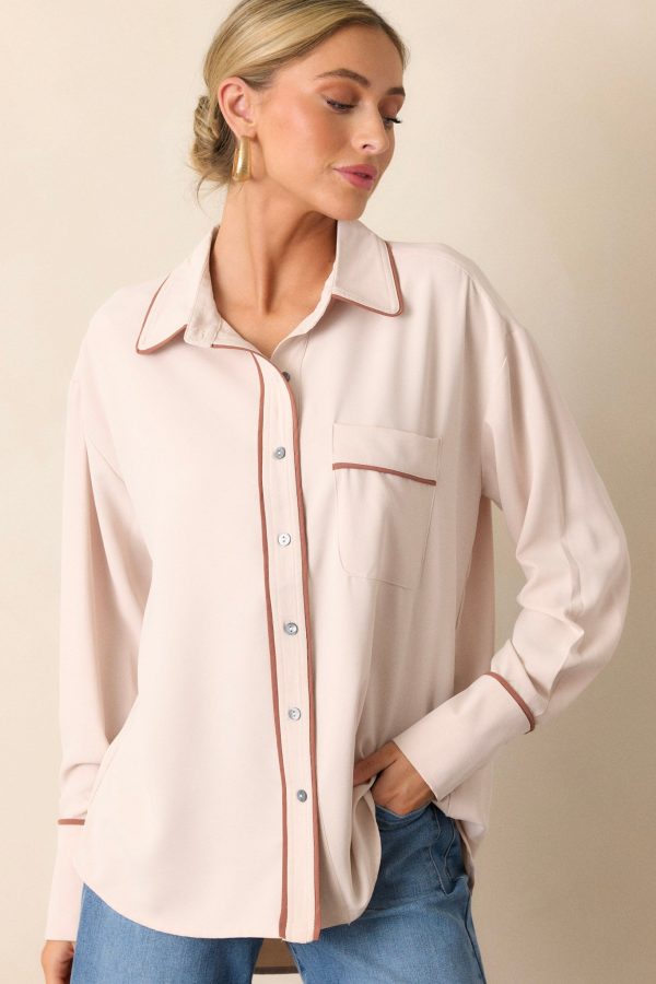 Opulent Occasion Ecru Beige Button Front Top Online Hot Sale - Image 4