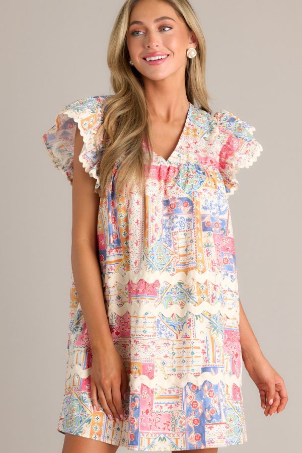 Artisan Affair 100% Cotton Ivory Multi Patchwork Mini Dress Online - Image 5