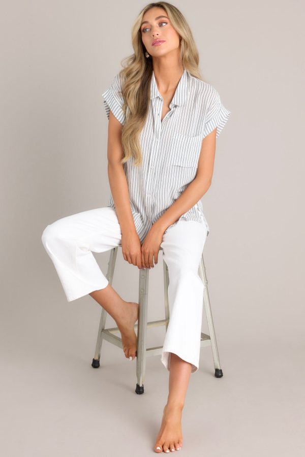 Roots of Renewal Charcoal Stripe Button Front Top Fashion - Image 4