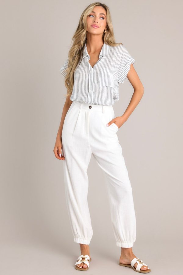 Roots of Renewal Charcoal Stripe Button Front Top Fashion - Image 3