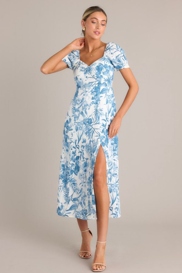Summer Whispers Blue Floral Midi Dress For Discount - Image 5