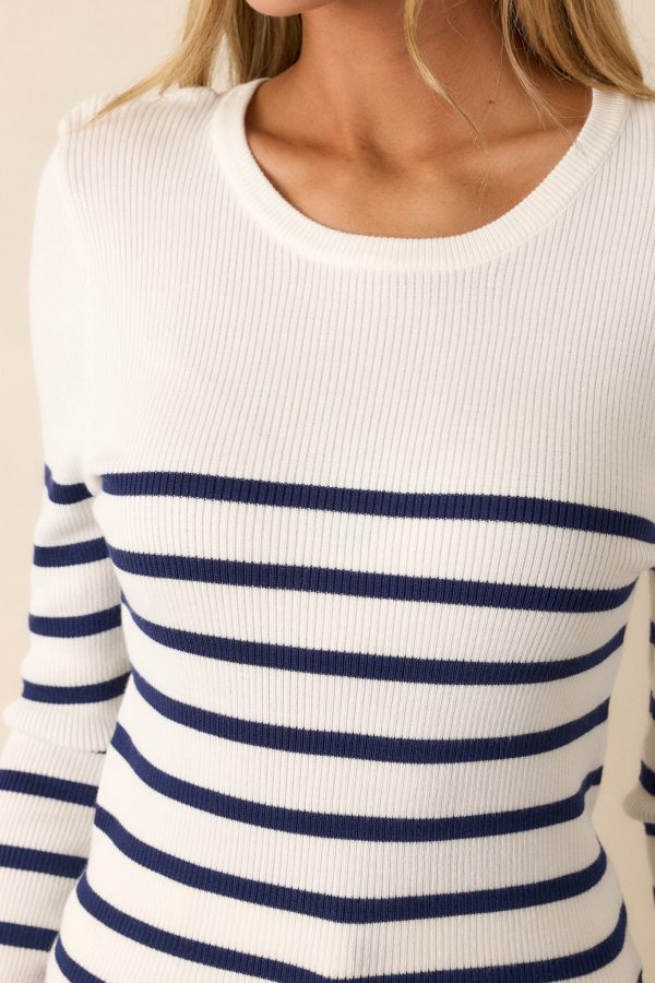 Staple Style White Stripe Long Sleeve Top Fashion - Image 2