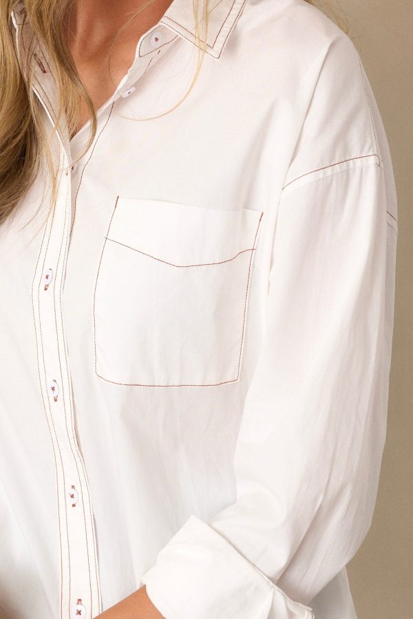 Inside Scoop Cotton Ivory Button Front Top on Sale - Image 2