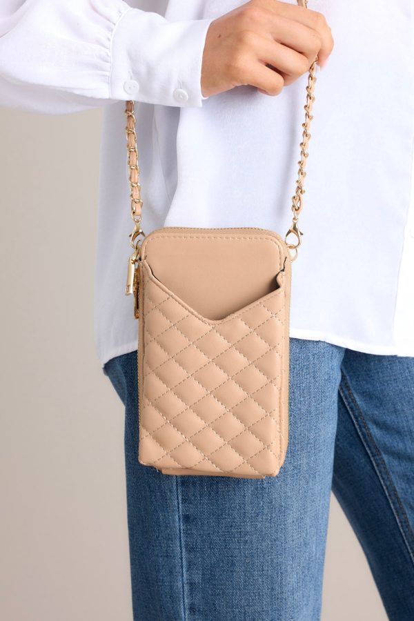 Street Smart Tan Quilted Mini Crossbody Bag For Sale