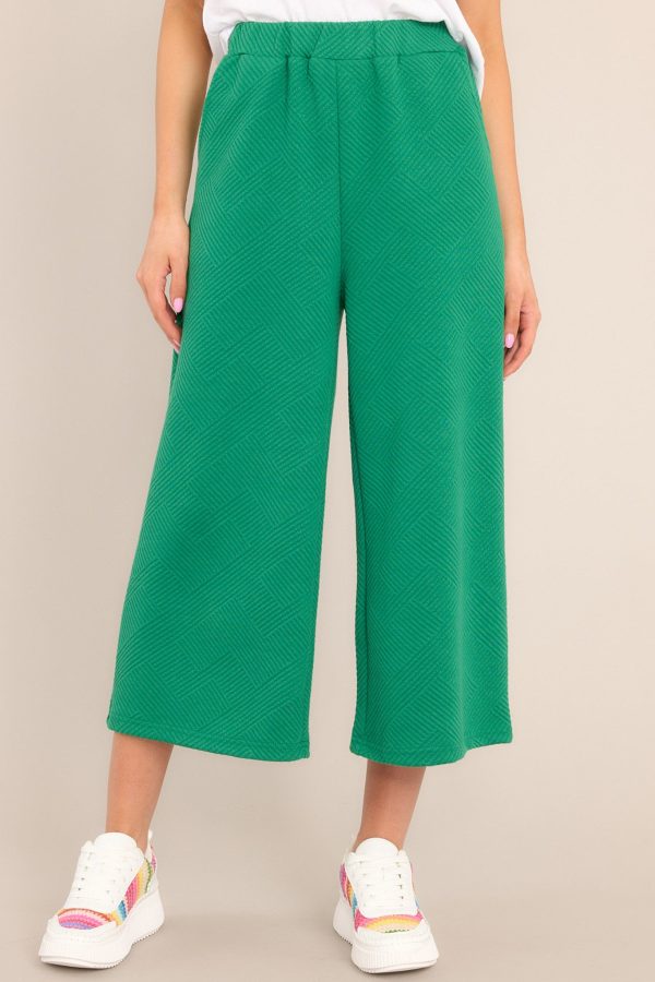 Tell Me Kelly Green Cropped Textured Pants Online now - Image 3
