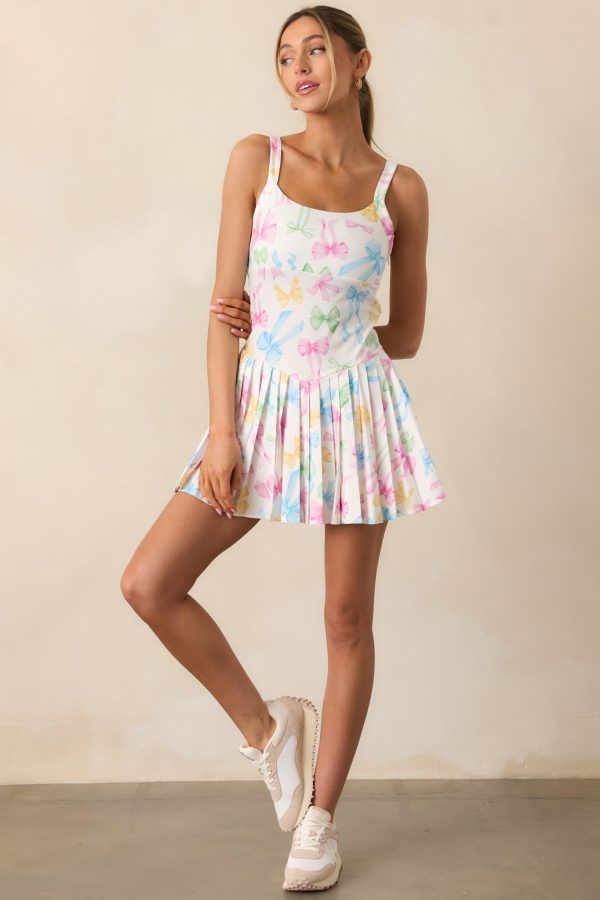 Ribbon Romance White Multi Bow Pleated Tennis Dress on Sale - Image 5