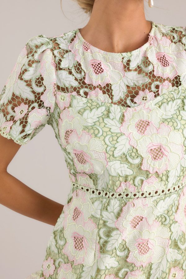 Soft Sophistication Light Green Floral Embroidered Mini Dress Fashion - Image 2