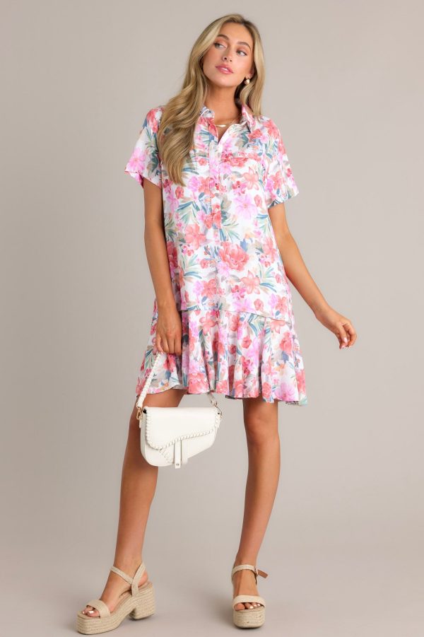 Sunset Blooms Ivory Multi Floral Mini Dress Supply - Image 2