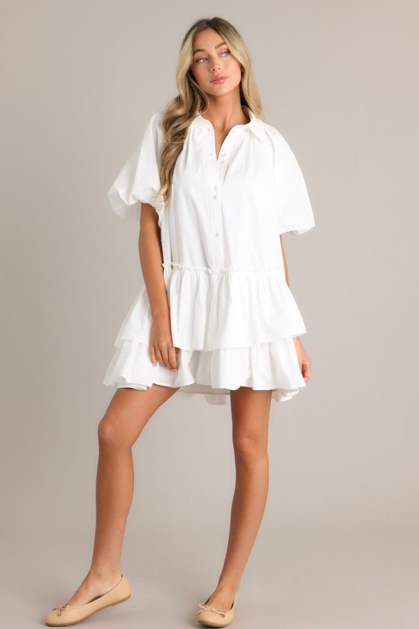 Cloud Dancer White Button Front Mini Dress Online Hot Sale - Image 5