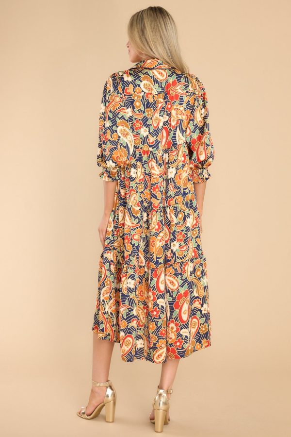 In Awe Navy Multi Print Midi Dress Sale - Image 5