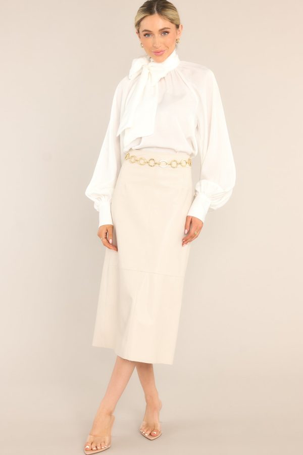 Through Open Doors Bone Faux Leather Midi Skirt Online - Image 4
