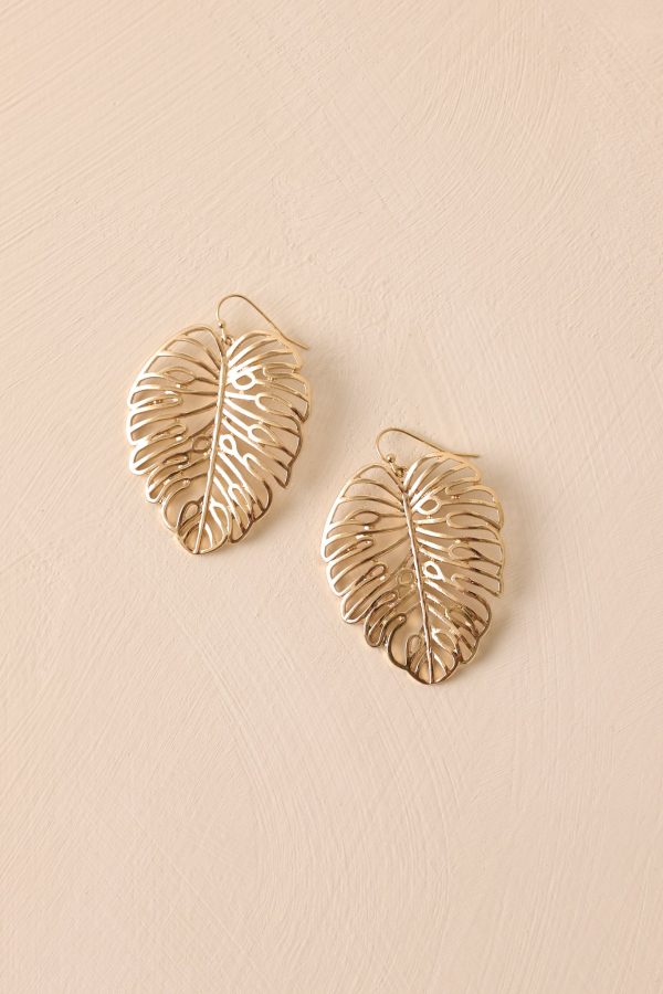 Rainforest Radiance Gold Monstera Leaf Earrings Sale - Image 2