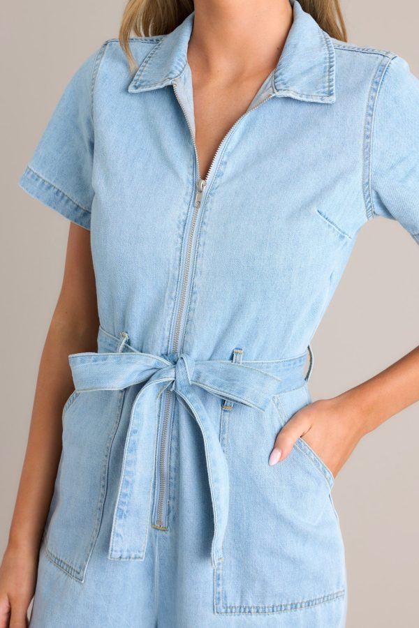 Blue Jean Beauty Light Wash Demin Zip Front Jumpsuit Discount - Image 2